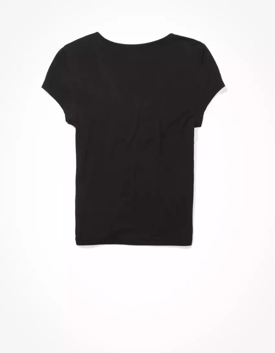 T Shirts American Eagle AE Soft & Sexy Cinch-Front Tee Noir Femme | IKC-61815173